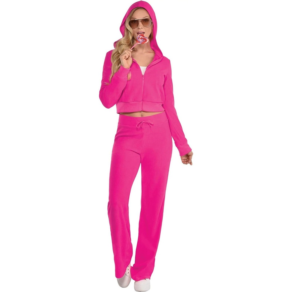 Couture Cutie Pink Track Suit Jumpsuit Fancy Dress Up Halloween Adult Costume, L